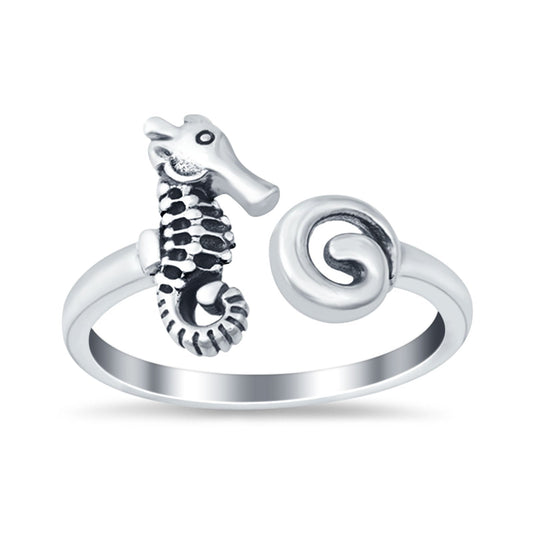 Silver Shell and Seahorse Ring