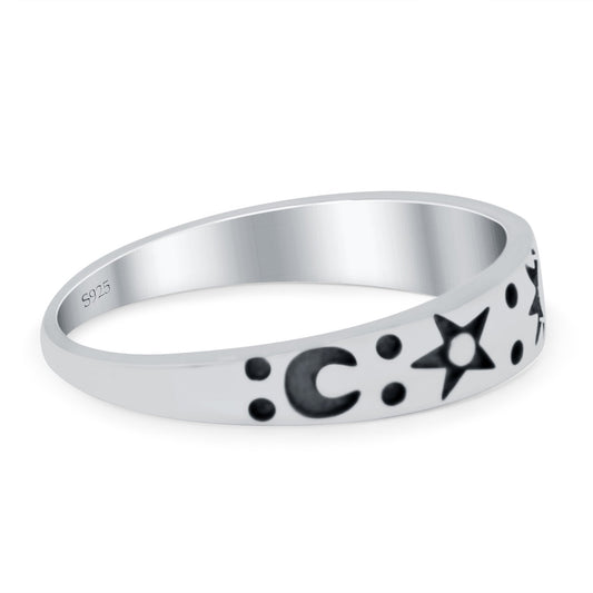 Moon Sun and Stars Band Oxidized Ring