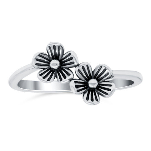 Flowers Band Oxidized Thumb Ring (9mm)