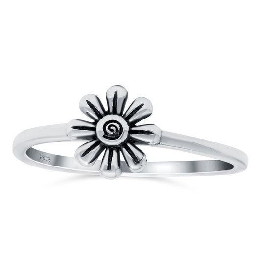 Flower Band Oxidized Solid 925 Sterling Silver Thumb Ring (8mm)