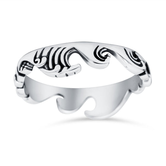 Ocean Waves Band Oxidized Thumb Ring (5mm)