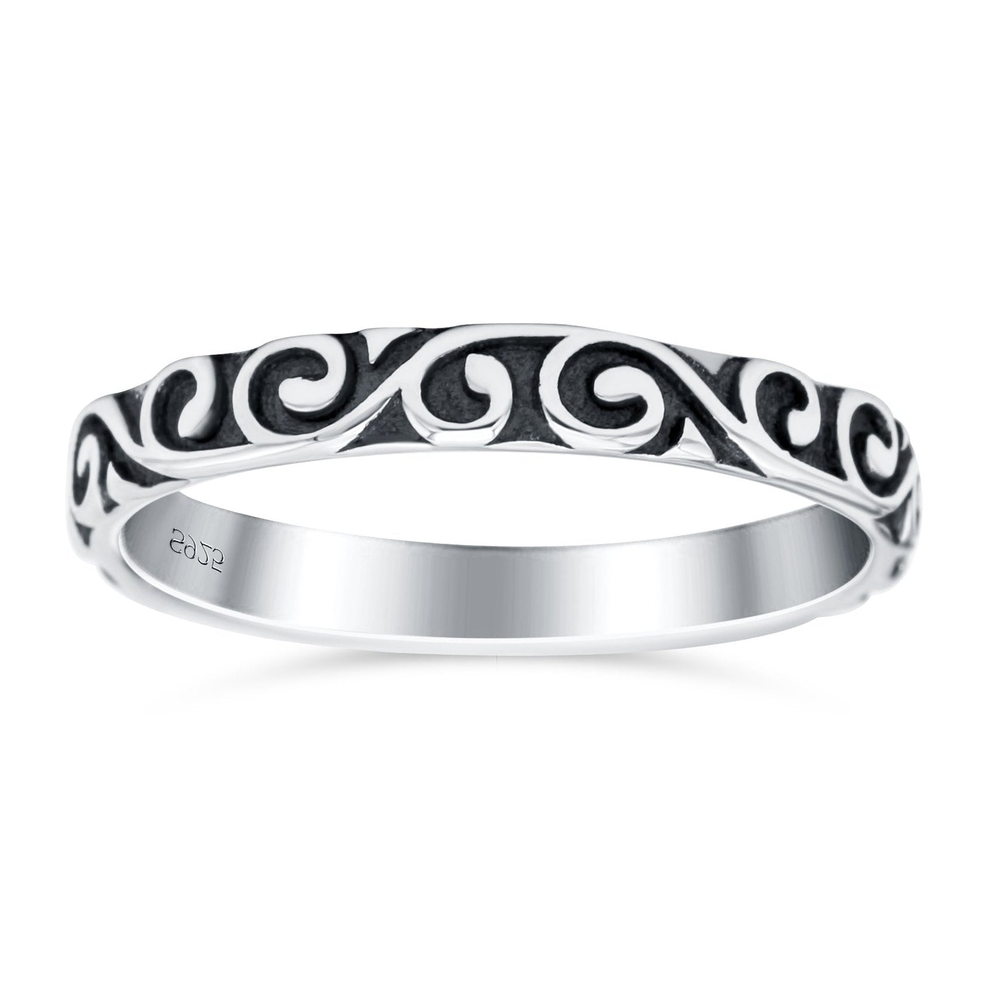 Swirls Oxidized Band Thumb Ring (4mm)