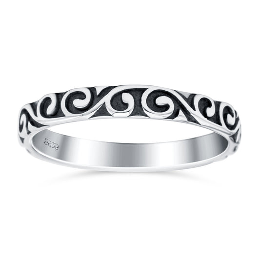 Swirls Oxidized Band Thumb Ring (4mm)