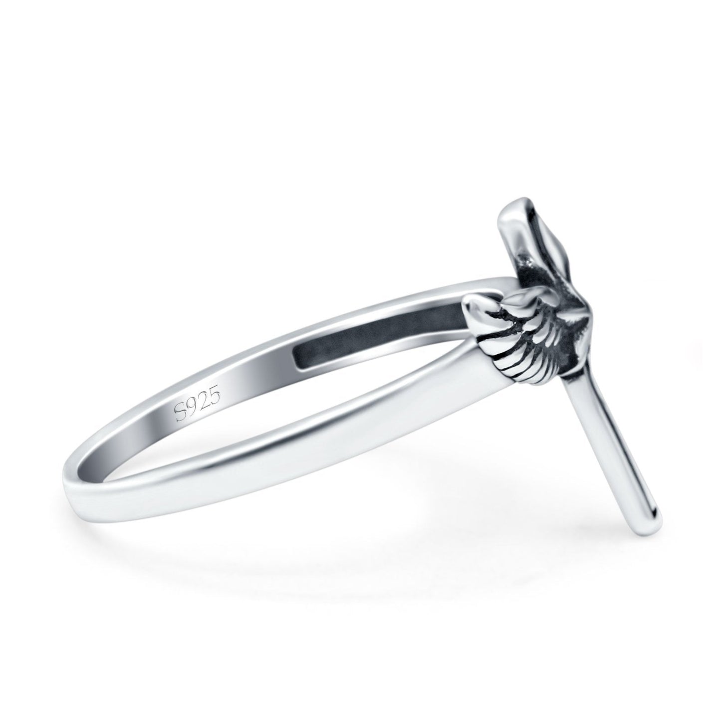 Cross Wings Oxidized Band Thumb Ring (13.5mm)