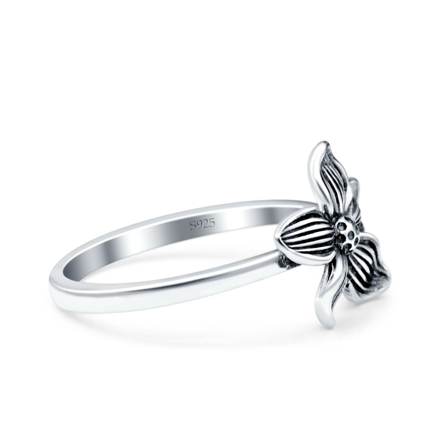 Flower Oxidized Band Thumb Ring (11.6mm)