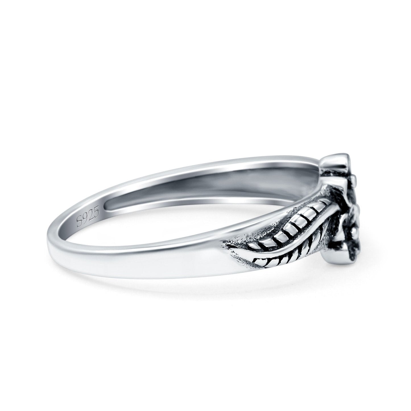 Daisies Plumeria Leaf Flower Oxidized Band Thumb Ring (6.5mm)