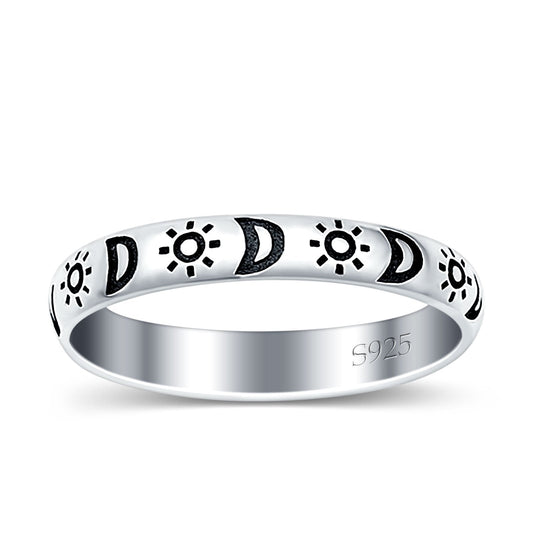 Moon & Stars Oxidized Band Thumb Ring (3mm)