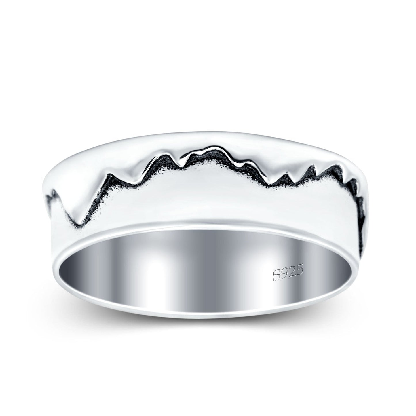 Mountains Oxidized Band Thumb Ring (6mm)