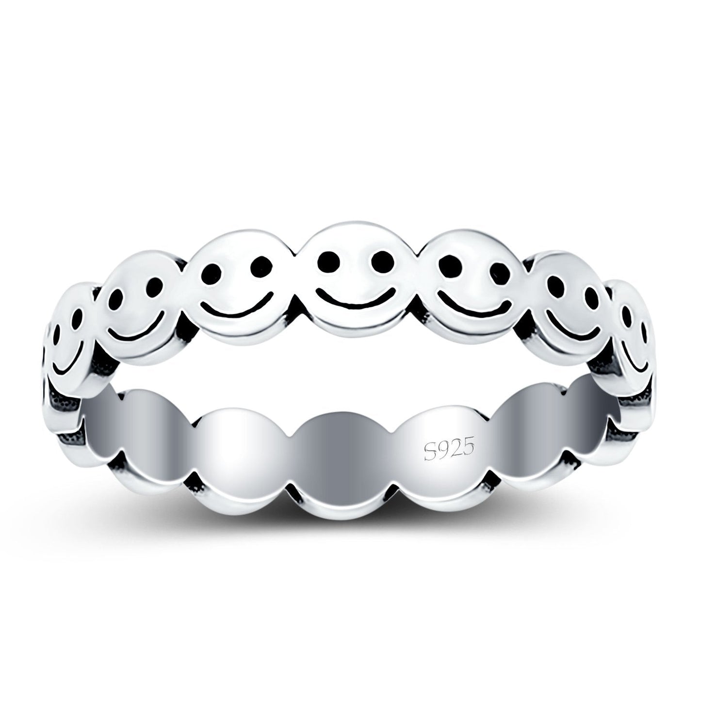 Happy Face Oxidized Band Thumb Ring (4mm)