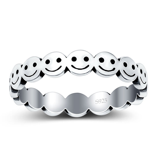 Happy Face Oxidized Band Thumb Ring (4mm)