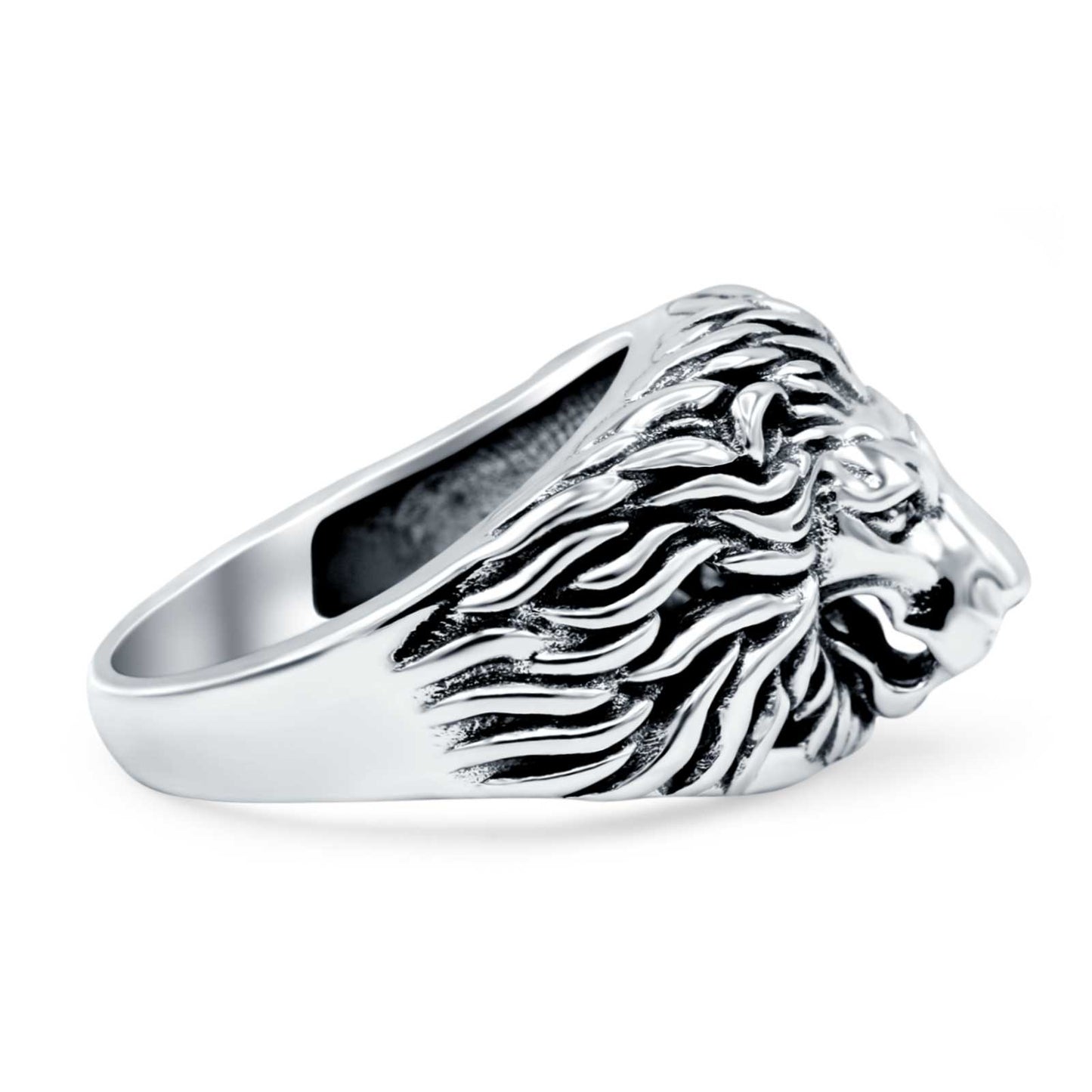 Lion Head Band Oxidized Ring (14mm)