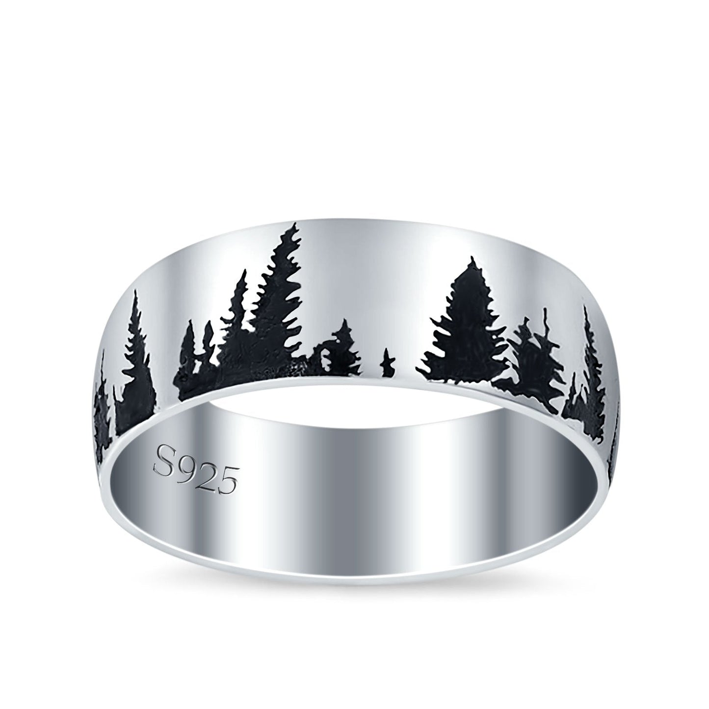 Forest Trees Band Oxidized Rings (6.8mm)