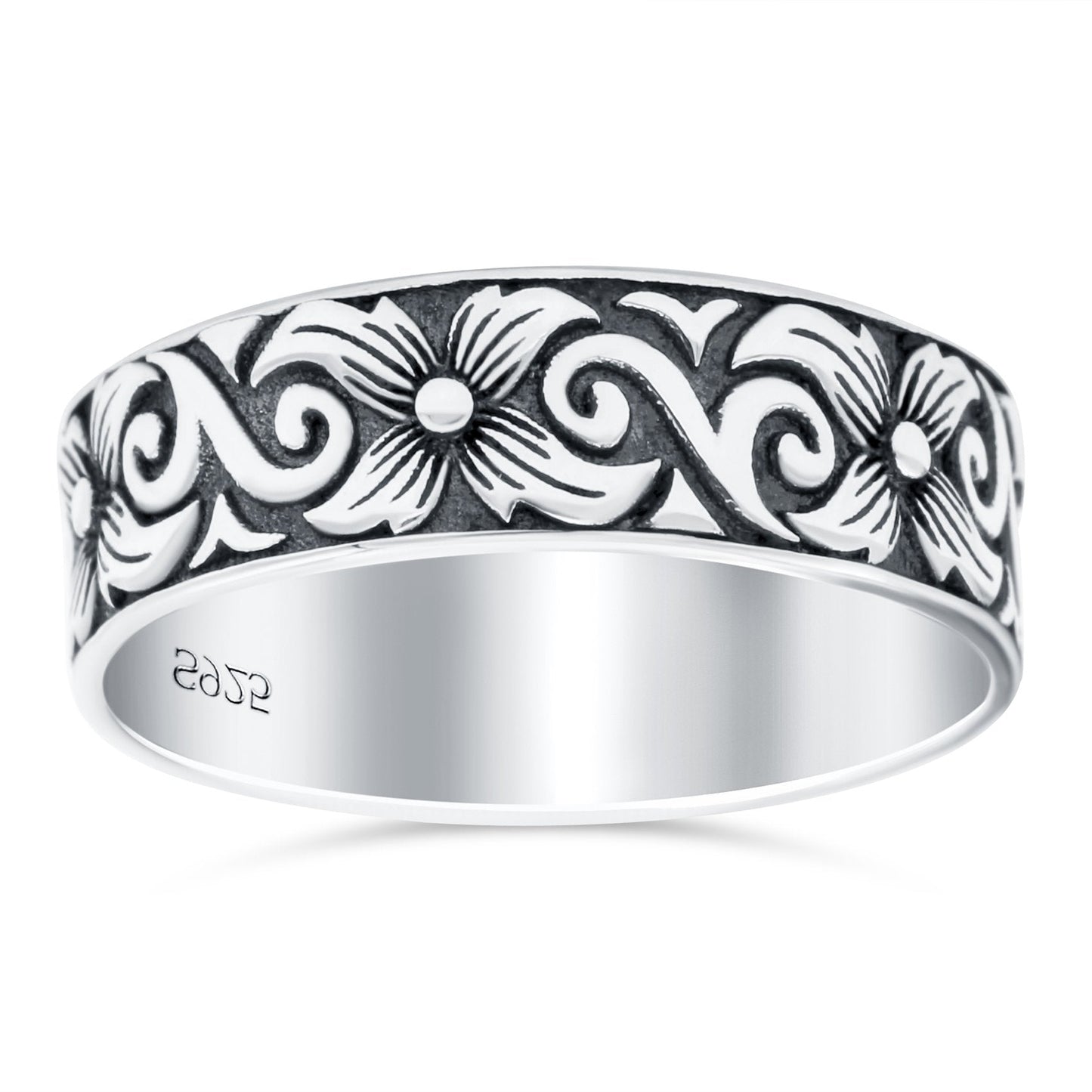 Filigree Vine Oxidized Band Thumb Ring (6mm)