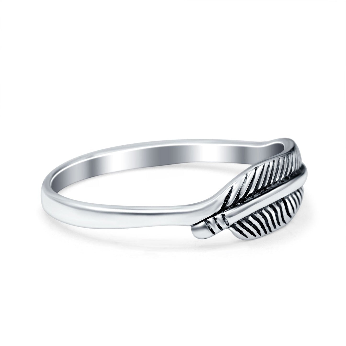 Sideways Feather Oxidized Thumb Ring (6mm)