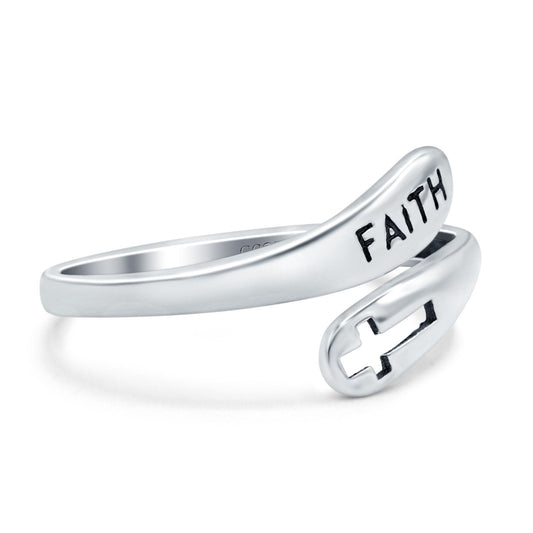 Faith & Cross Band Oxidized Ring (11mm)