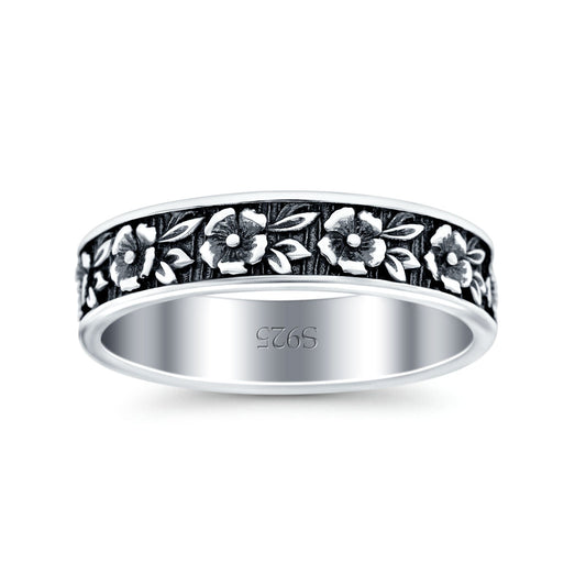 Flowers Oxidized Band Thumb Ring (5mm)