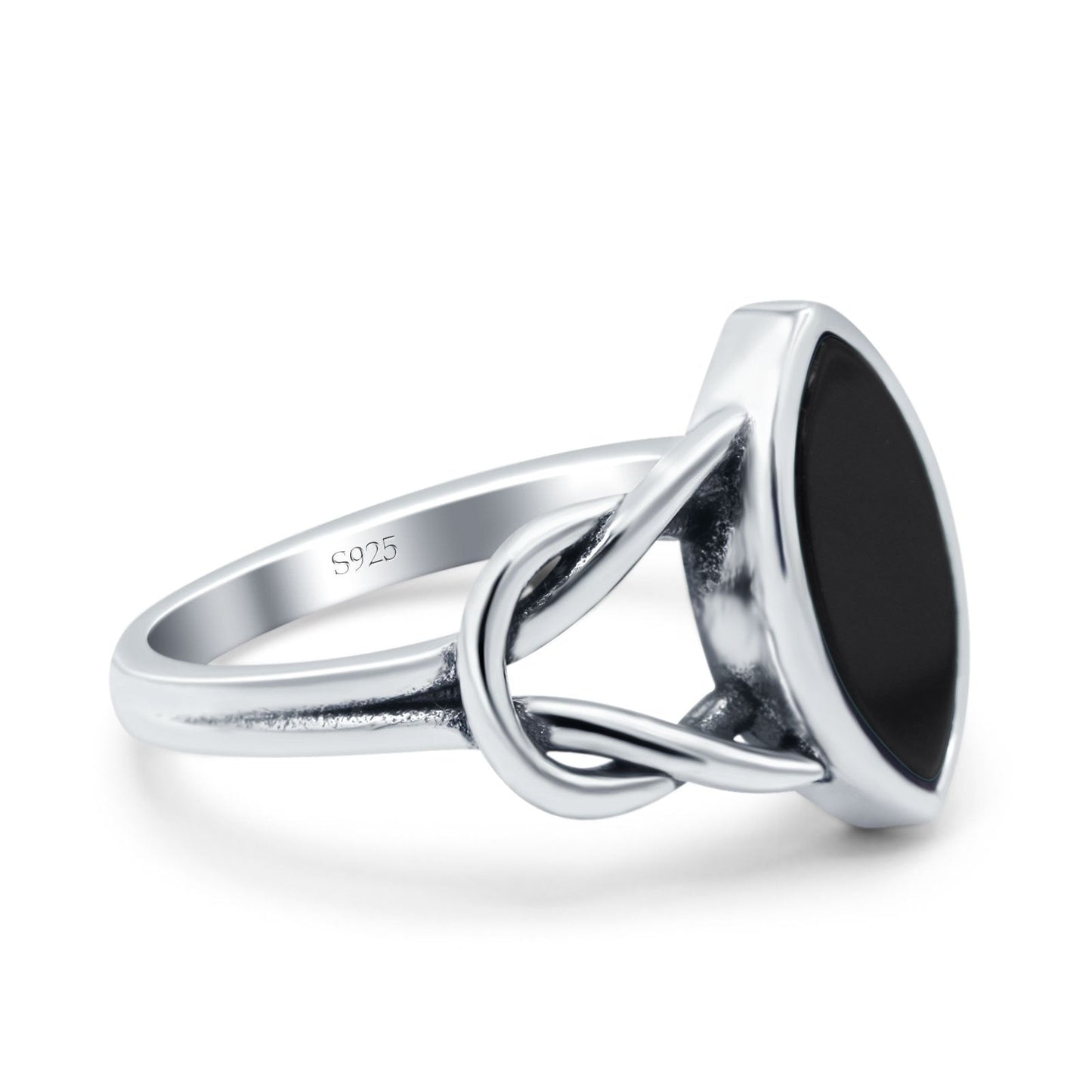 Solitaire Marquise Halo Simulated Black Onyx Wedding Ring