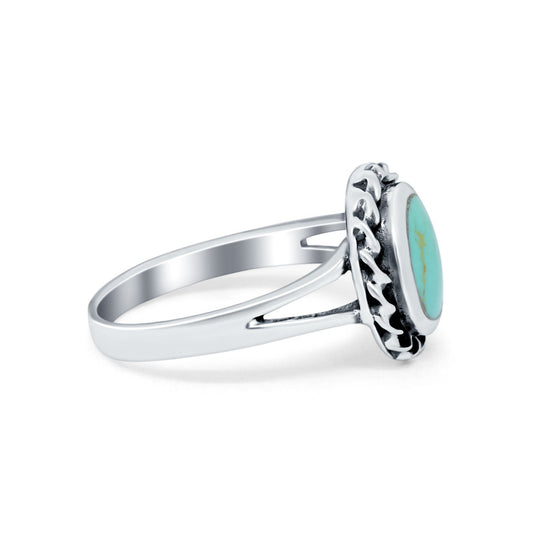 Oval Simulated Turquoise CZ Split Shank Braided Round Ring