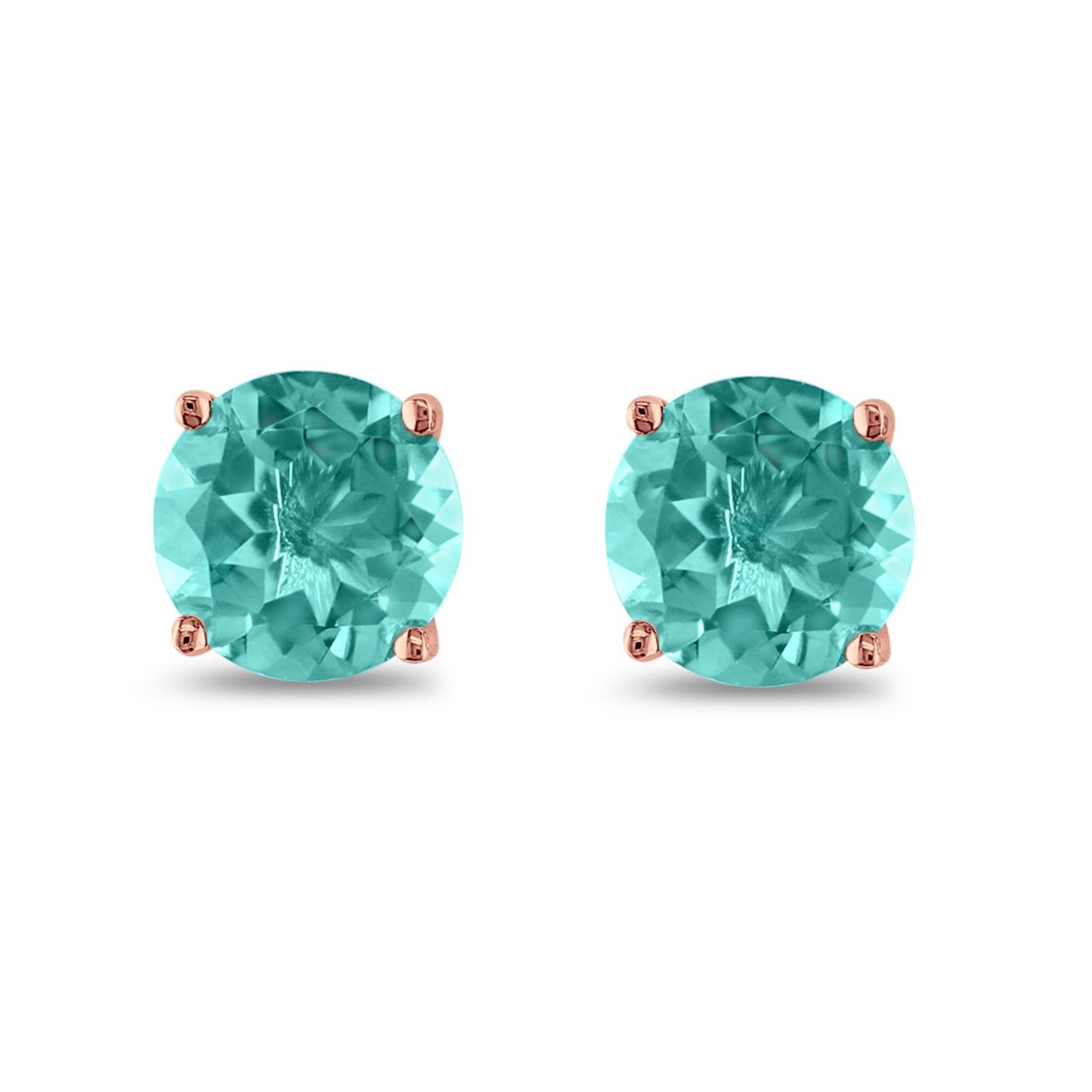 Butterfly Prong Round Casting Rose Tone, Simulated Paraiba Tourmlaline CZ Stud Earrings