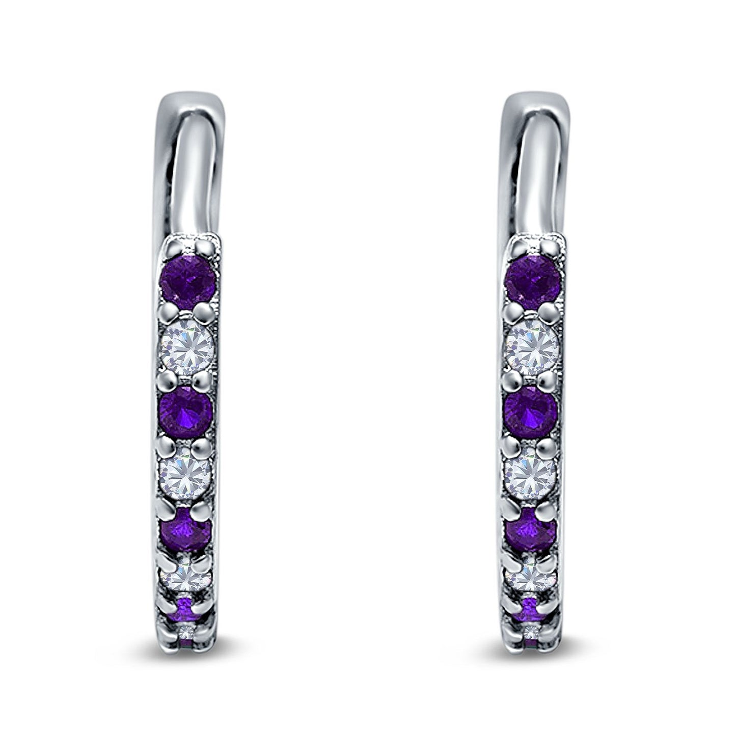 Half Eternity Hoop Earrings Round Simulated Amethyst Cubic Zirconia(16mm)