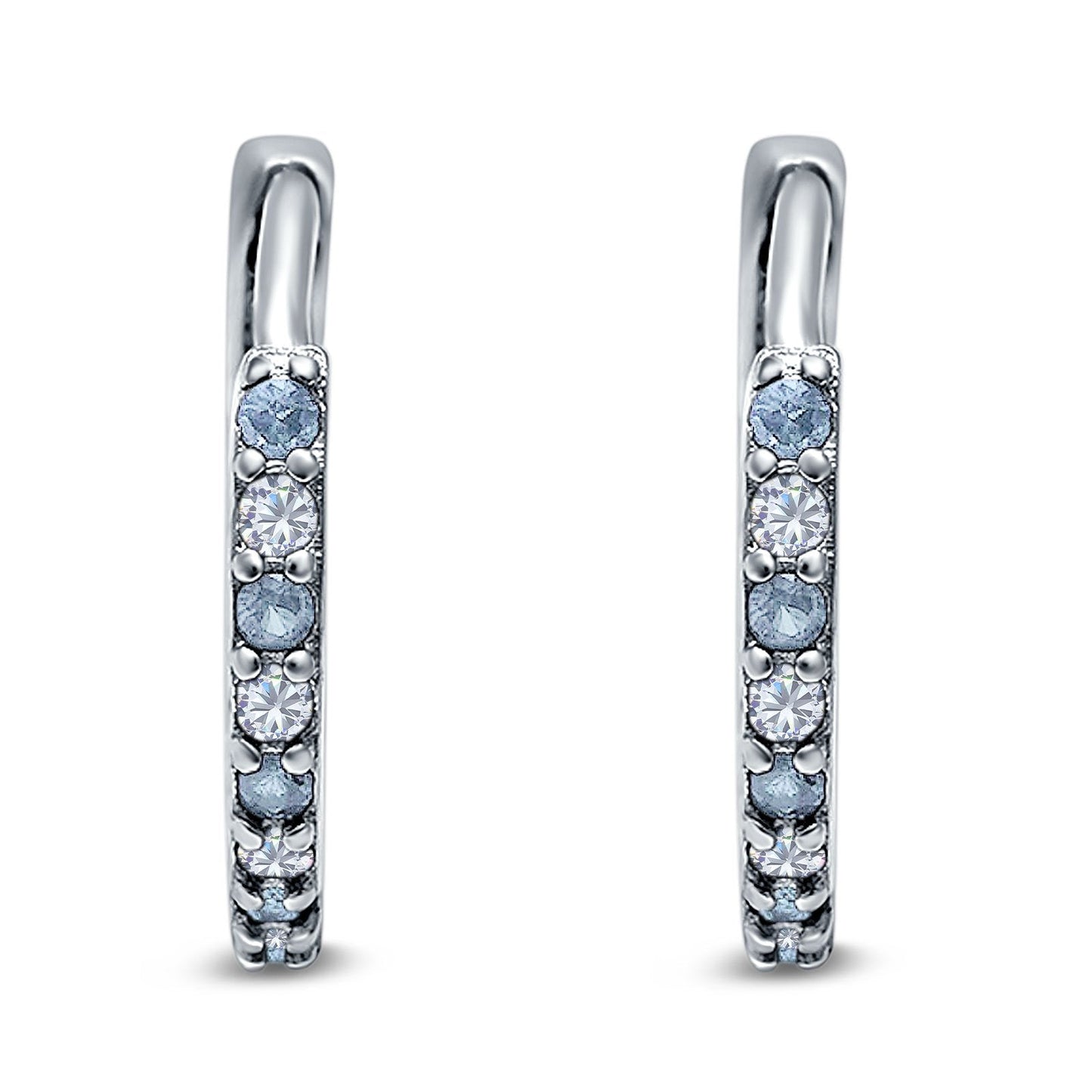 Half Eternity Hoop Earrings Round Simulated Aquamarine Cubic Zirconia (16mm)