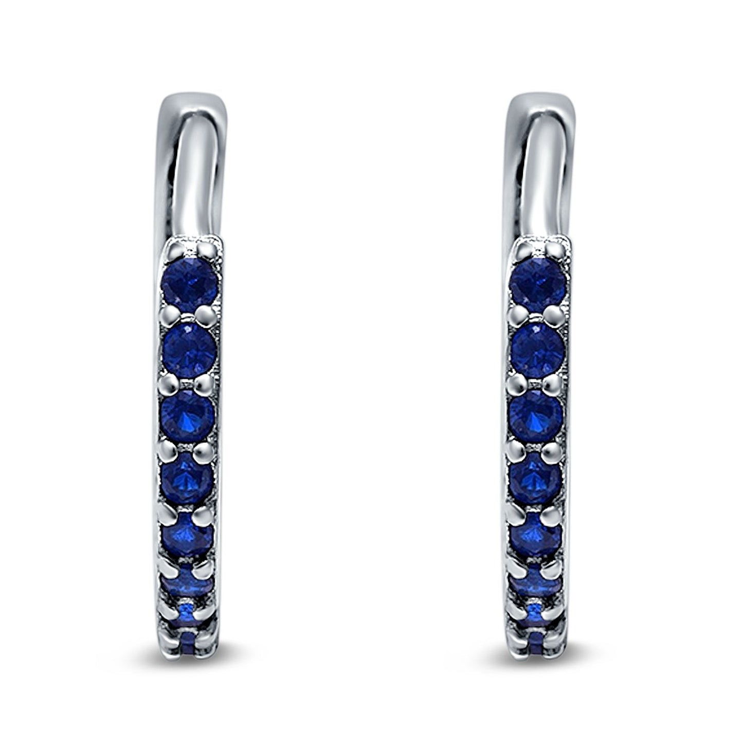 Half Eternity Hoop Earrings Round Simulated Blue Sapphire CZ (16mm)