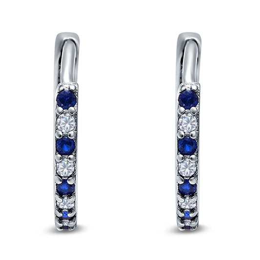 Half Eternity Hoop Earrings Round Simulated Blue Sapphire Cubic Zirconia (16mm)