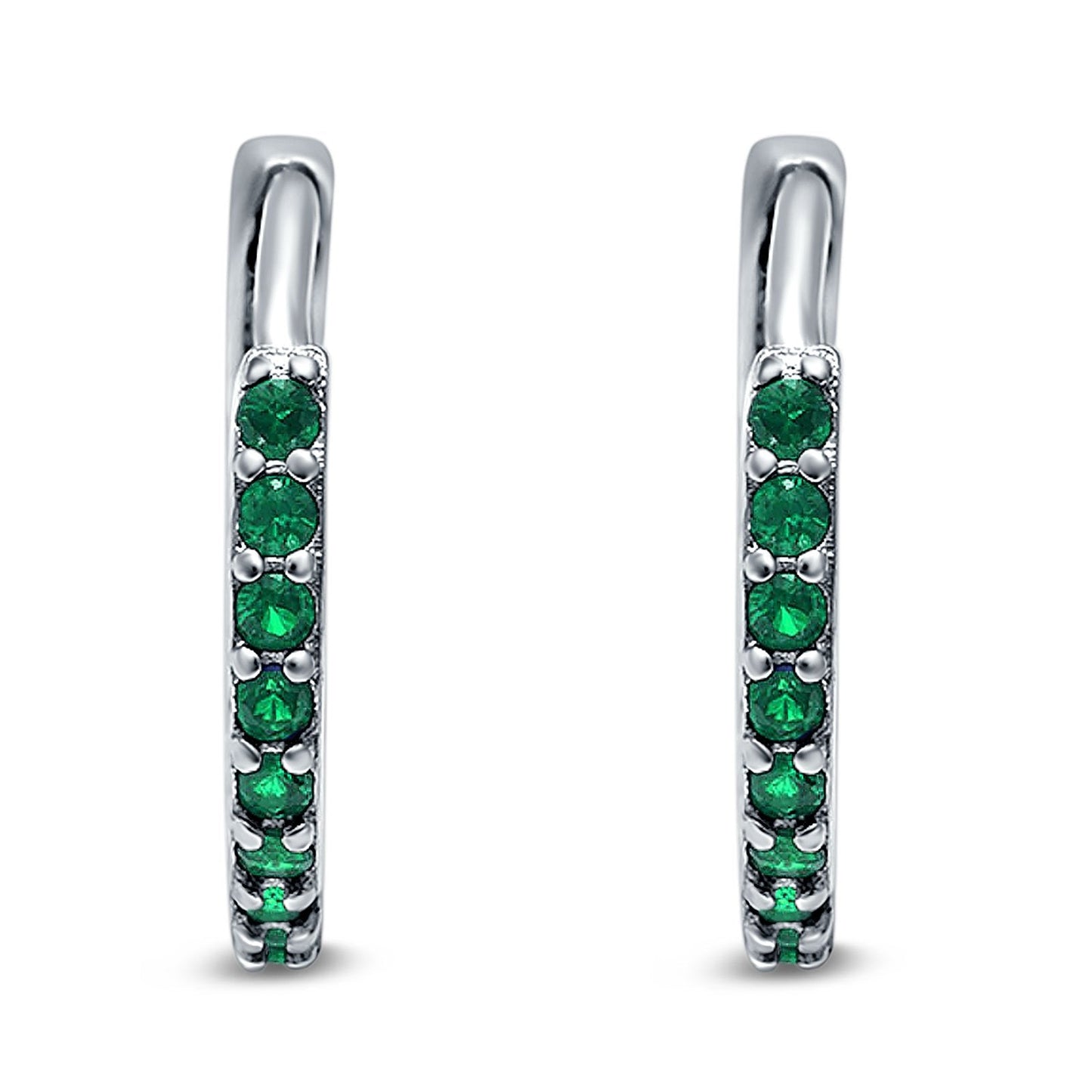 Half Eternity Hoop Earrings Round Simulated Green Emerald CZ (16mm)