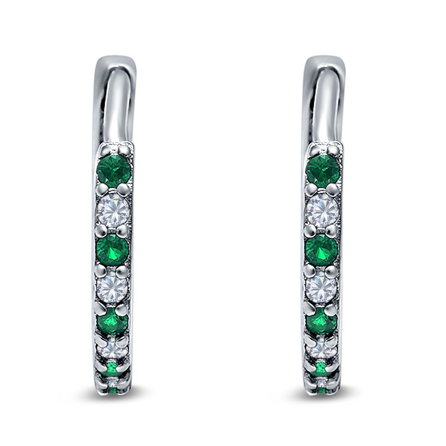 Half Eternity Hoop Earrings Round Simulated Green Emerald Cubic Zirconia (16mm)