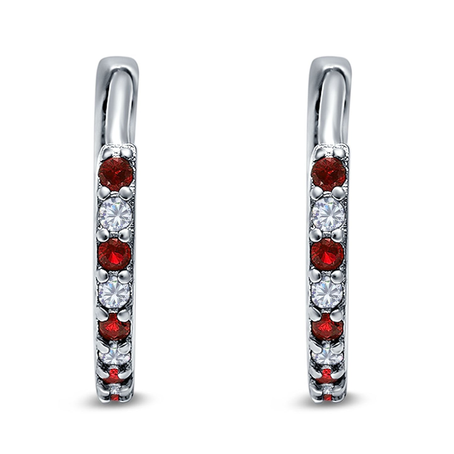 Half Eternity Hoop Earrings Round Simulated Garnet Cubic Zirconia (16mm)