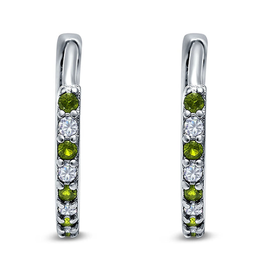 Half Eternity Hoop Earrings Round Simulated Peridot Cubic Zirconia (16mm)