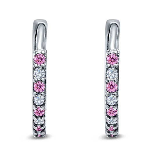 Half Eternity Hoop Earrings Round Simulated Pink Cubic Zirconia (16mm)