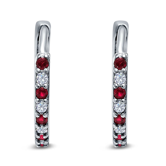 Half Eternity Hoop Earrings Round Simulated Ruby Cubic Zirconia(16mm)