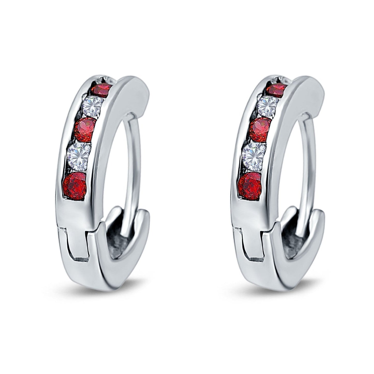 Eternity Huggie Hoop Earrings Channel Round Simulated Garnet Cubic Zirconia