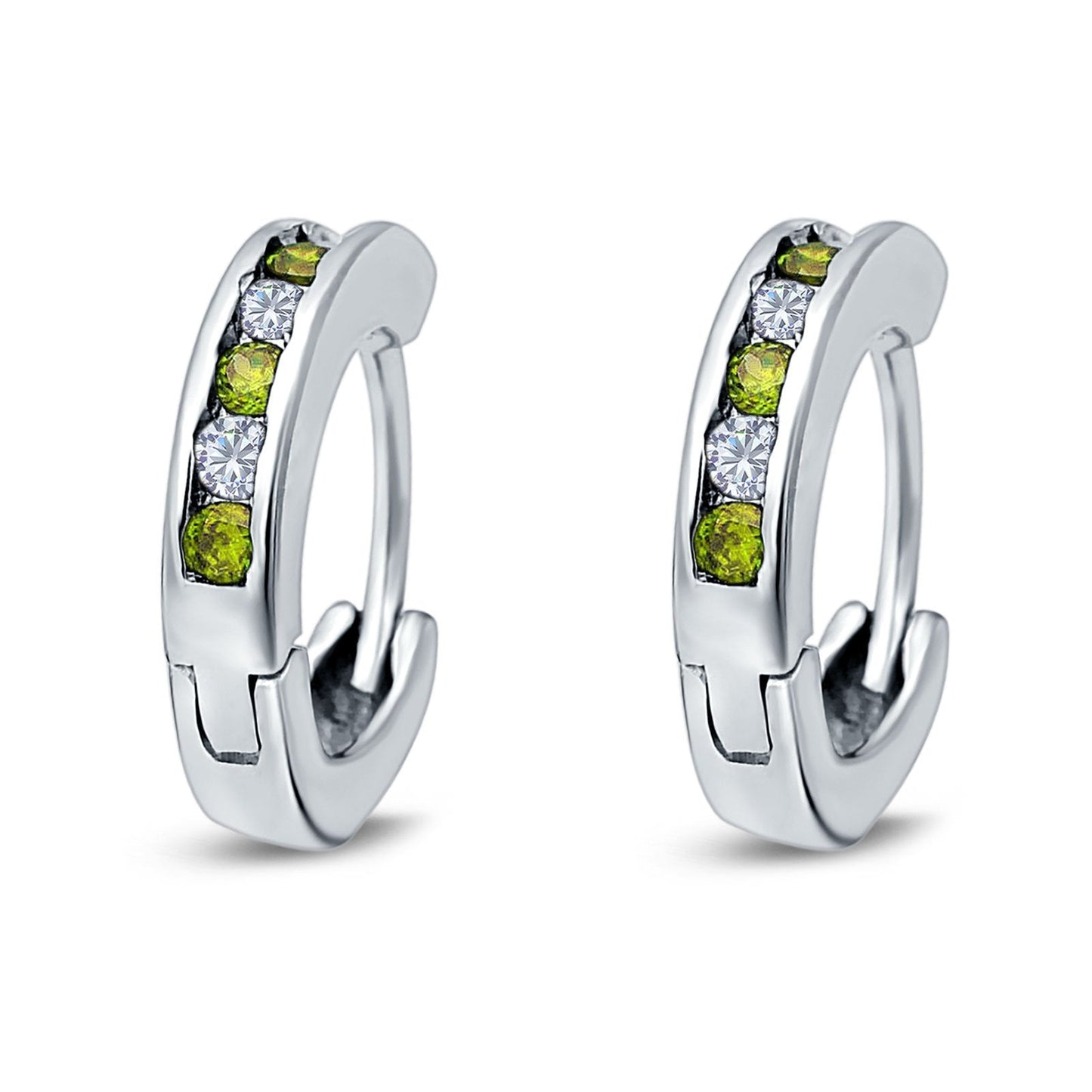 Eternity Huggie Hoop Earrings Channel Round Simulated Peridot Cubic Zirconia