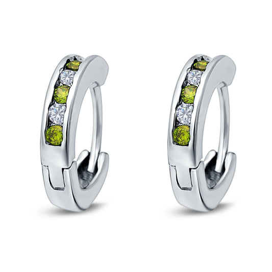 Eternity Huggie Hoop Earrings Channel Round Simulated Peridot Cubic Zirconia