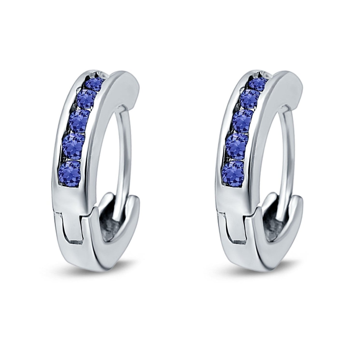 Eternity Huggie Hoop Earrings Channel Round Simulated Tanzanite CZ