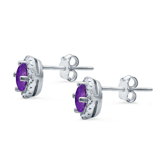 Wedding Stud Earrings Simulated Amethyst CZ Round