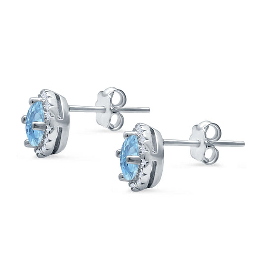 Wedding Stud Earrings Simulated Aquamarine CZ Round