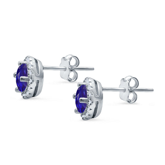 Wedding Stud Earrings Simulated Blue Sapphire CZ Round