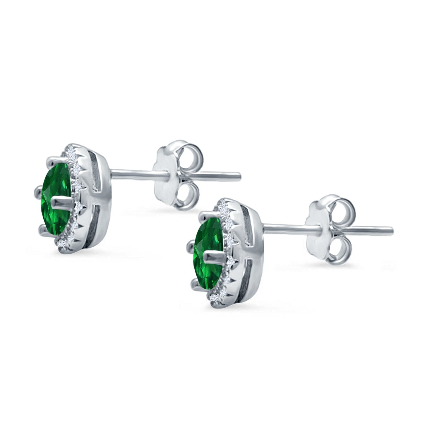 Wedding Stud Earrings Simulated Green Emerald CZ Round