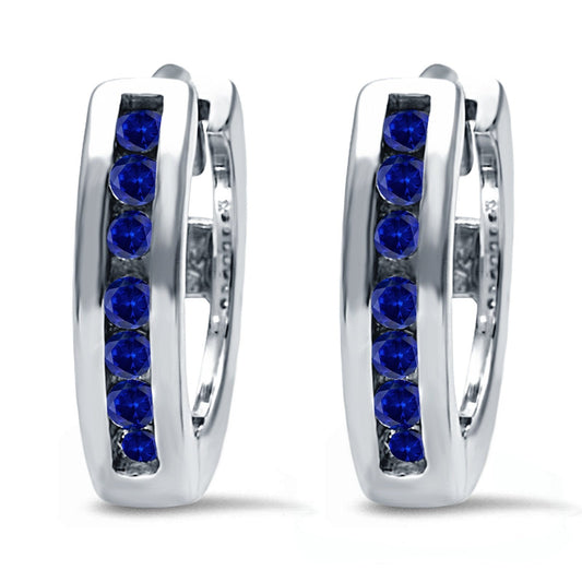 Half Eternity Round Simulated Blue Sapphire CZ Hoop Earrings