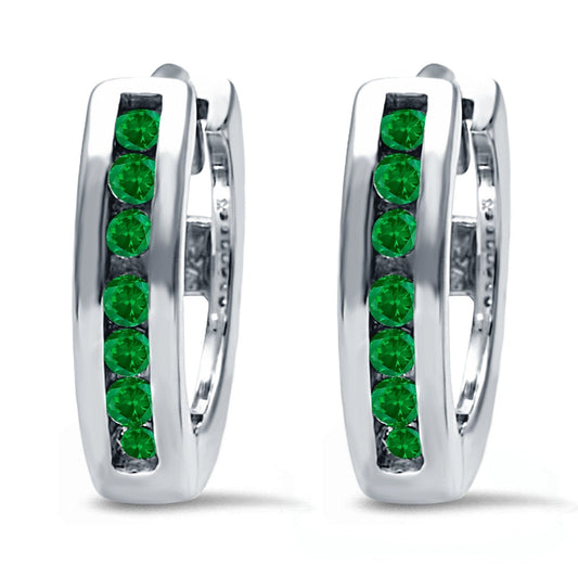 Half Eternity Round Simulated Green Emerald CZ Hoop Earrings