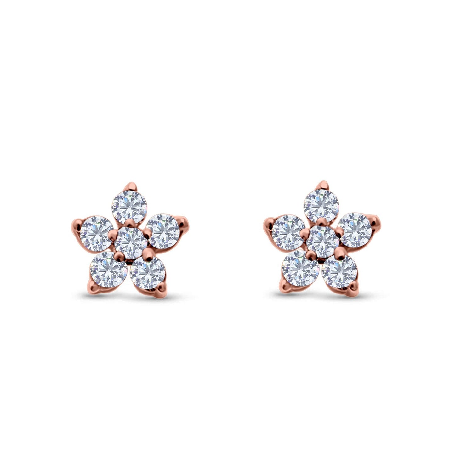 Cluster Flower Round Rose Tone, Simulated CZ Stud Earrings