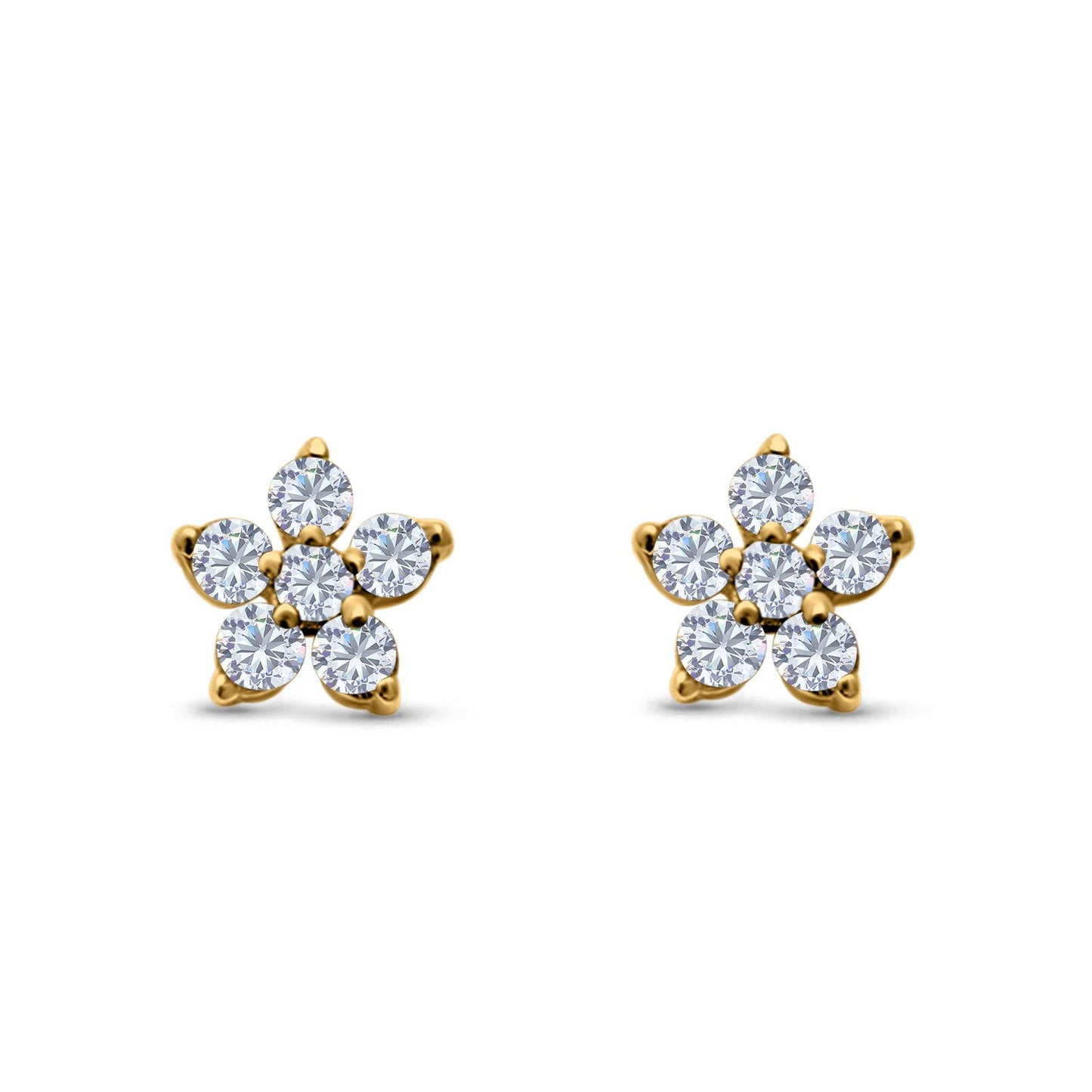 Cluster Flower Round Yellow Tone, Simulated CZ Stud Earrings