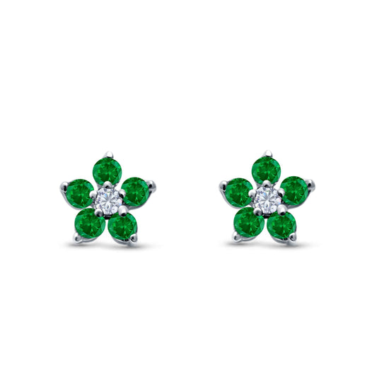 Cluster Flower Round Simulated Green Emerald CZ Stud Earrings