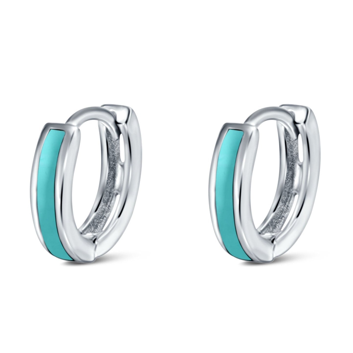 Hoop Huggie Earrings Simulated Turquoise 11mmx12mm