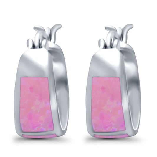 Hoop Huggies Earrings Irregular Shape Lab Created Pink Opal