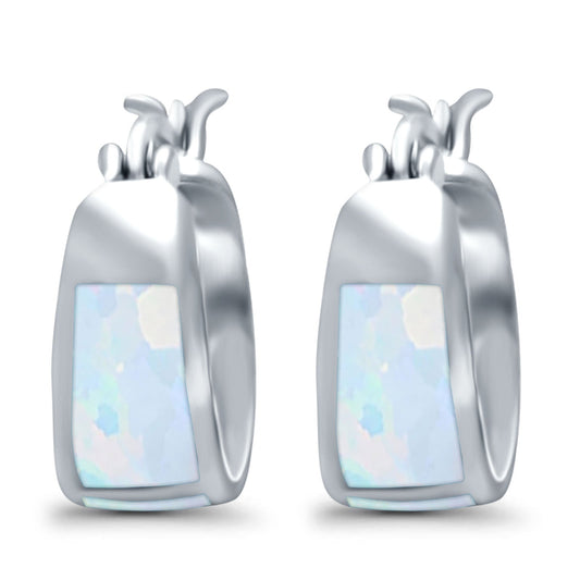 Irregular Shape Lab Created White Opal Hoop Huggies Earrings