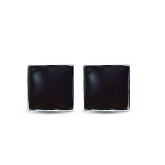 Square Shape Stud Post Tiny Earring Solid Simulated Black Onyx (6mm-8mm)